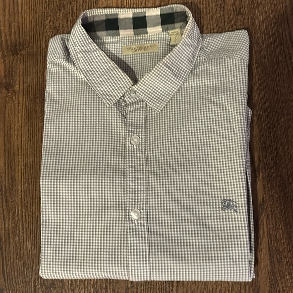 Burberry Men’s Button-Down Shirt in White and Blue Micro-Check